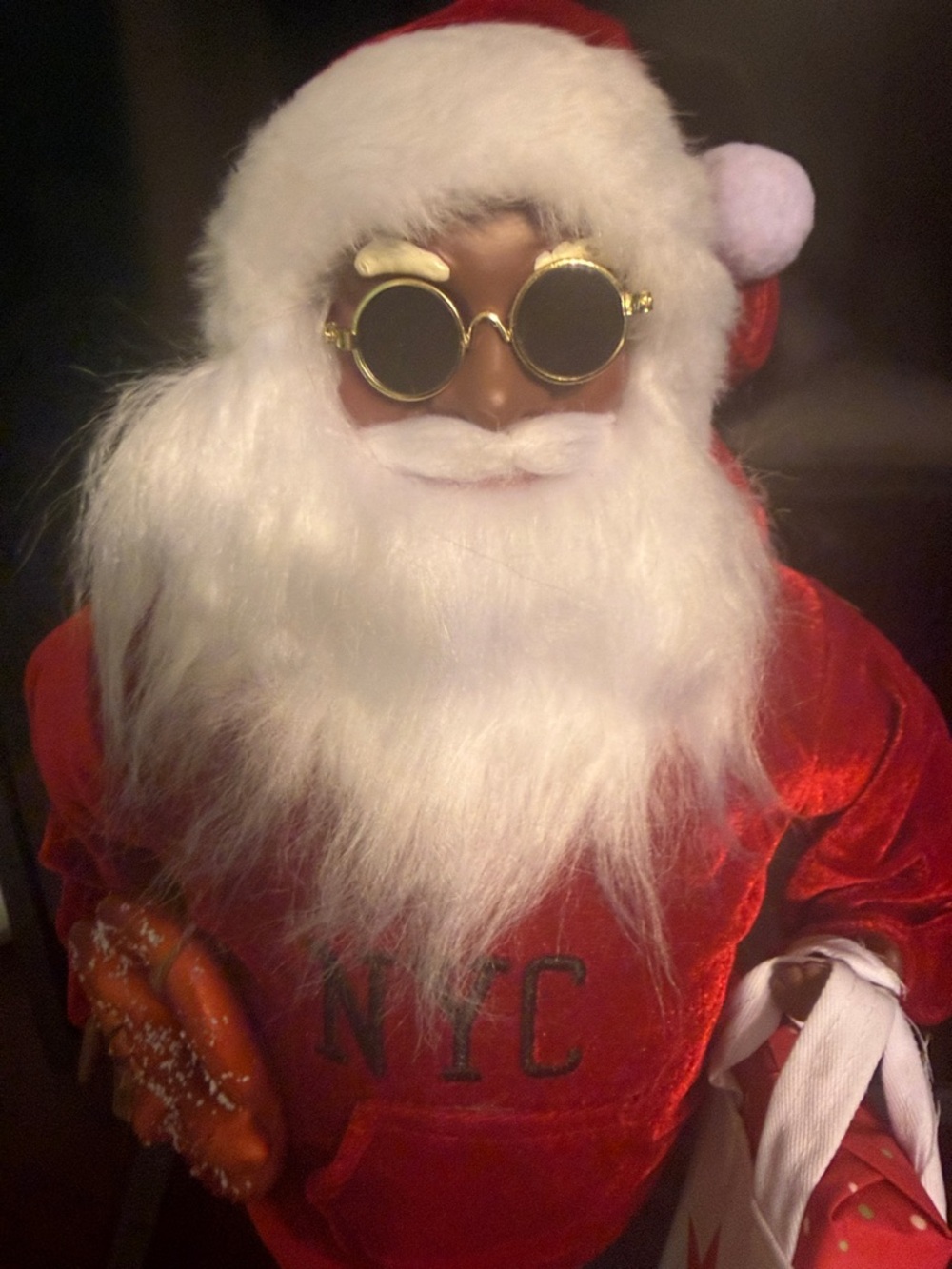 Macy's Red Santa Figurine with White Beard & Gold Sunglasses New never opened